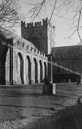 CATHEDRAL TOWER & CHANCEL FROM S.W. WITH SANCTUARY CROSS